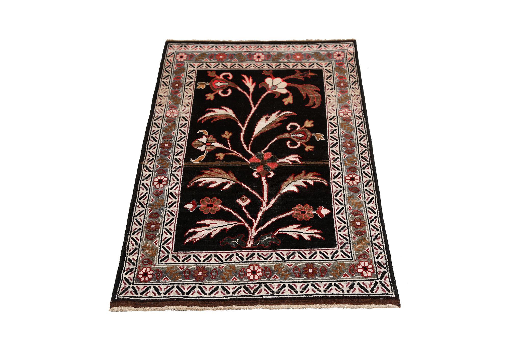 Persischer Semnan-Teppich aus Wolle – schwarzes Design – 96947 (Irakisch) im Angebot