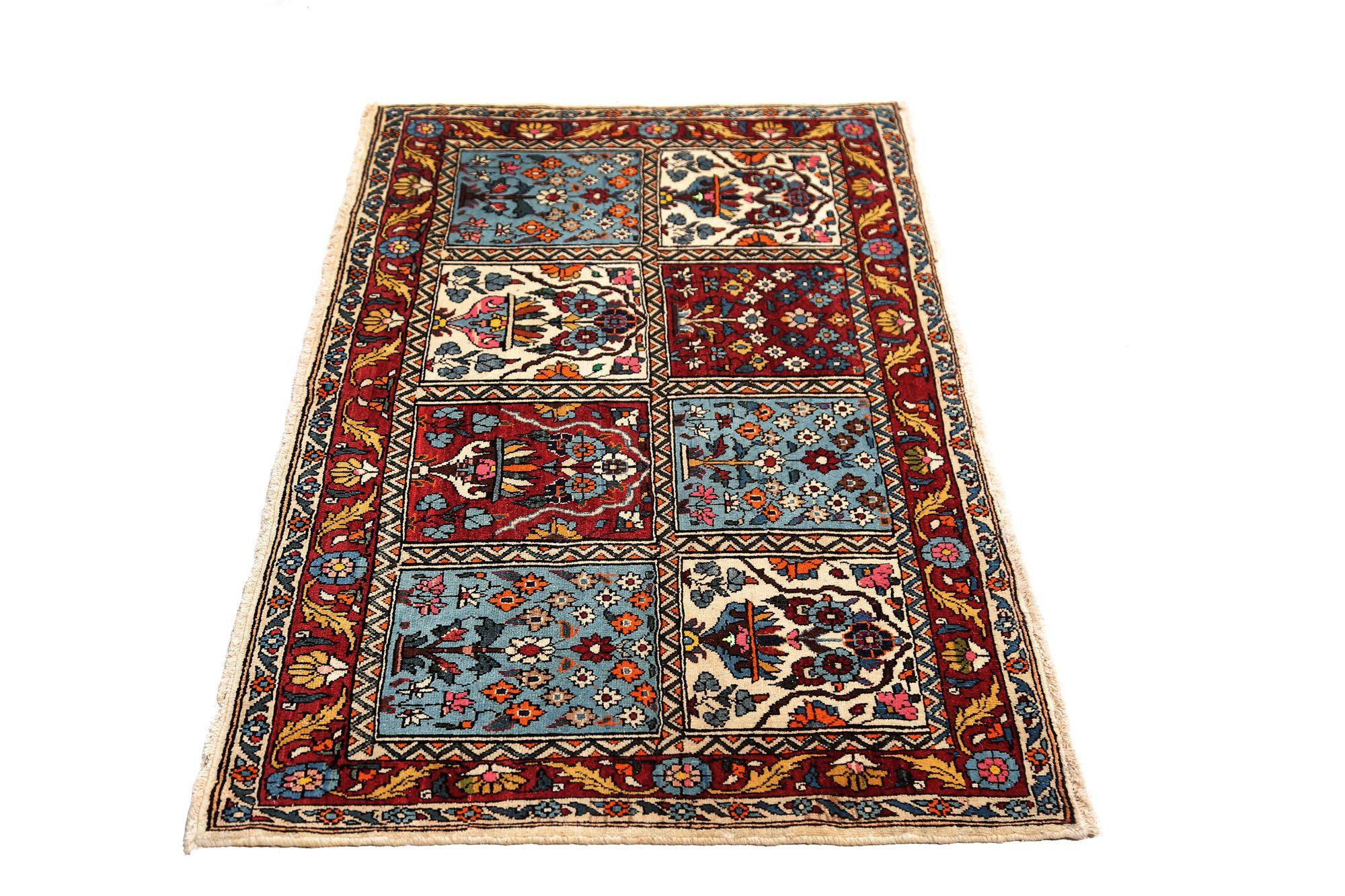 Persischer Semnan Kleiner Teppich - Wolle Blau Elfenbein Rot Design - 96943 (Irakisch) im Angebot