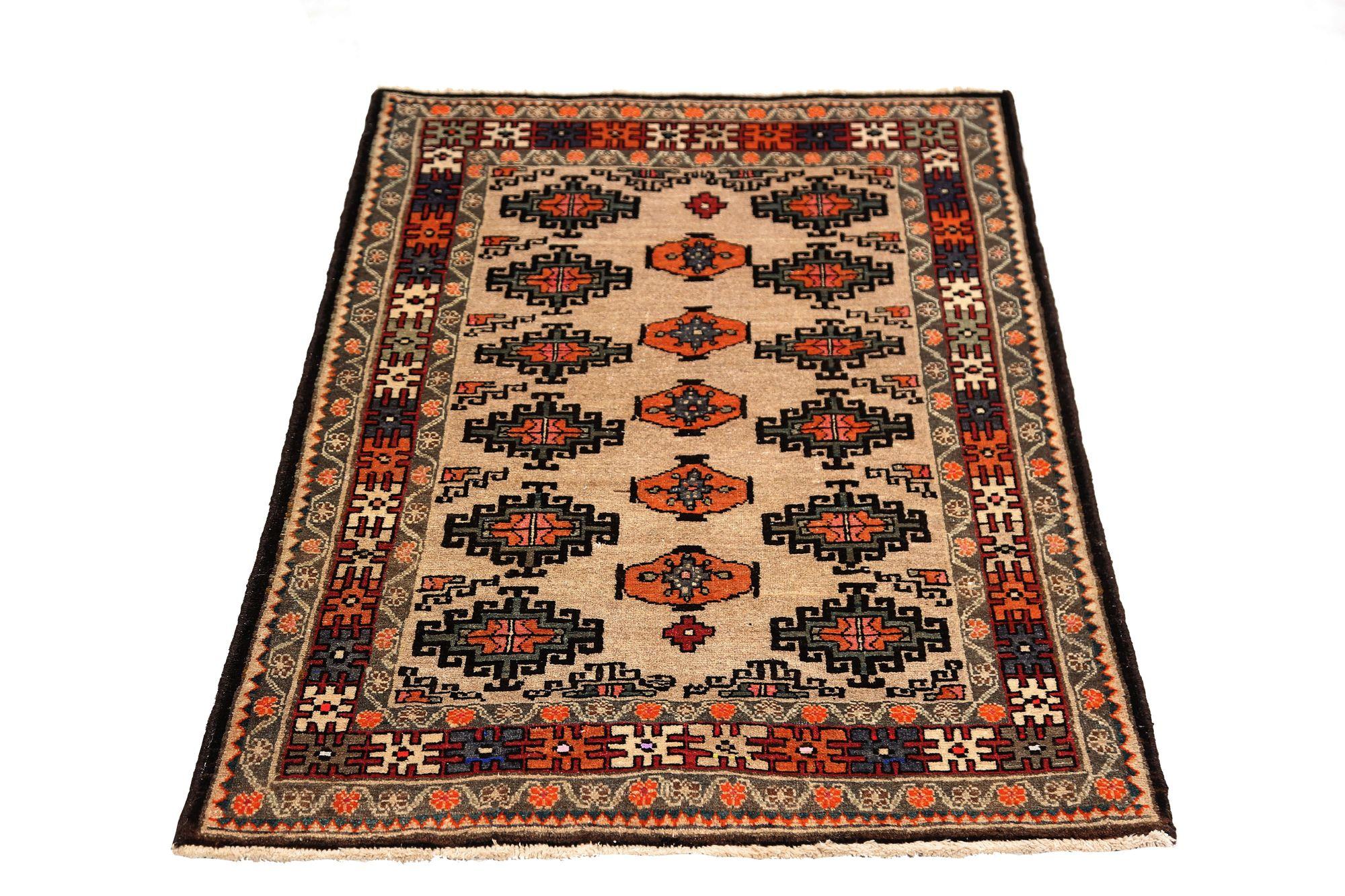 Persischer Semnan-Teppich aus Wolle - Grün, Elfenbein, Orange, Design - 96711 (Irakisch) im Angebot