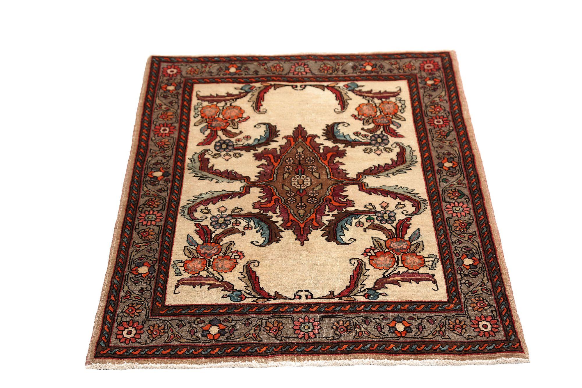 Persischer Semnan-Teppich aus Wolle – elfenbeinfarbenes Design – 97055 (Irakisch) im Angebot