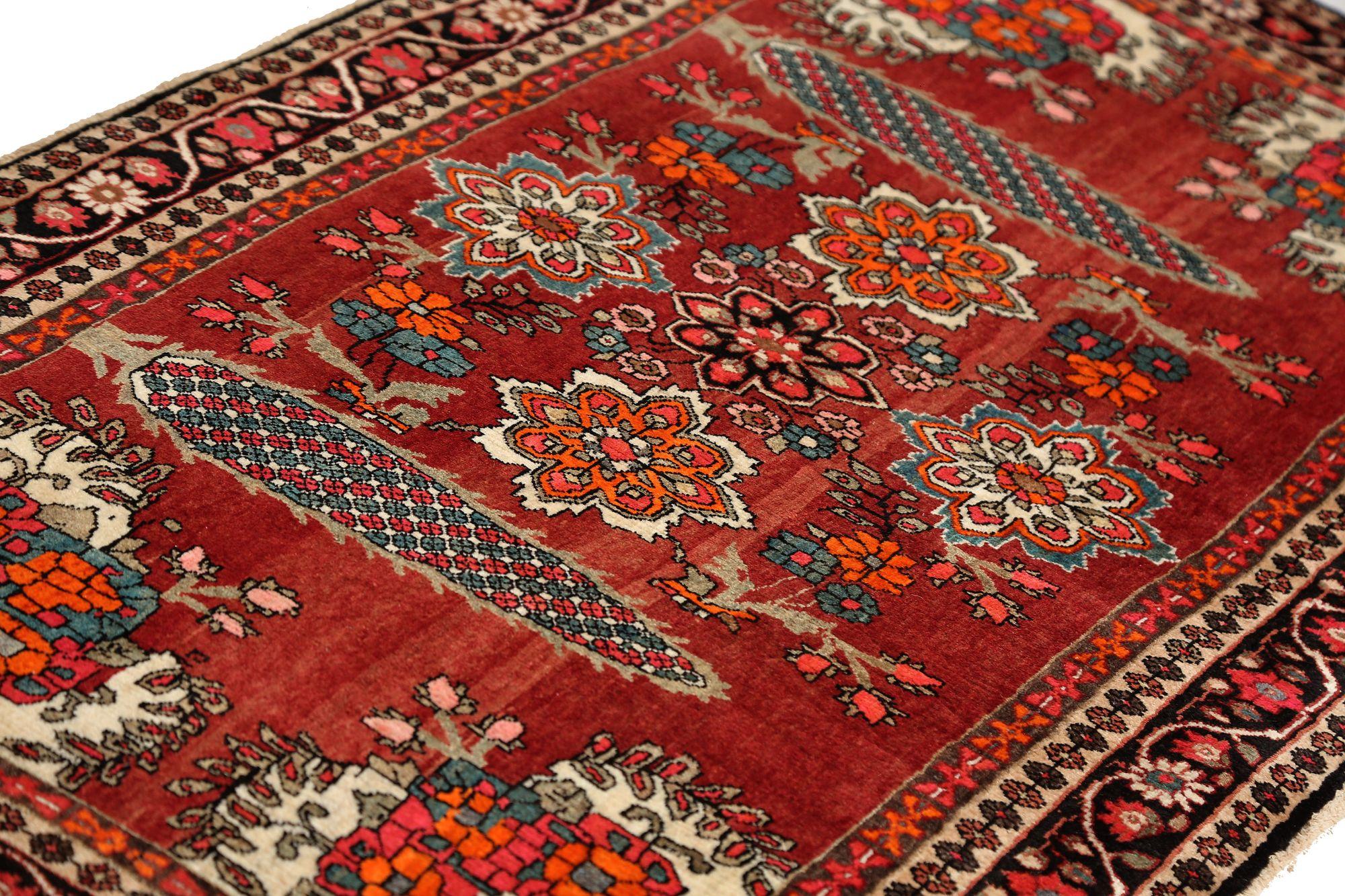 Persischer Semnan Kleiner Teppich - Wolle Orange Rot Design - 96923 (20. Jahrhundert) im Angebot