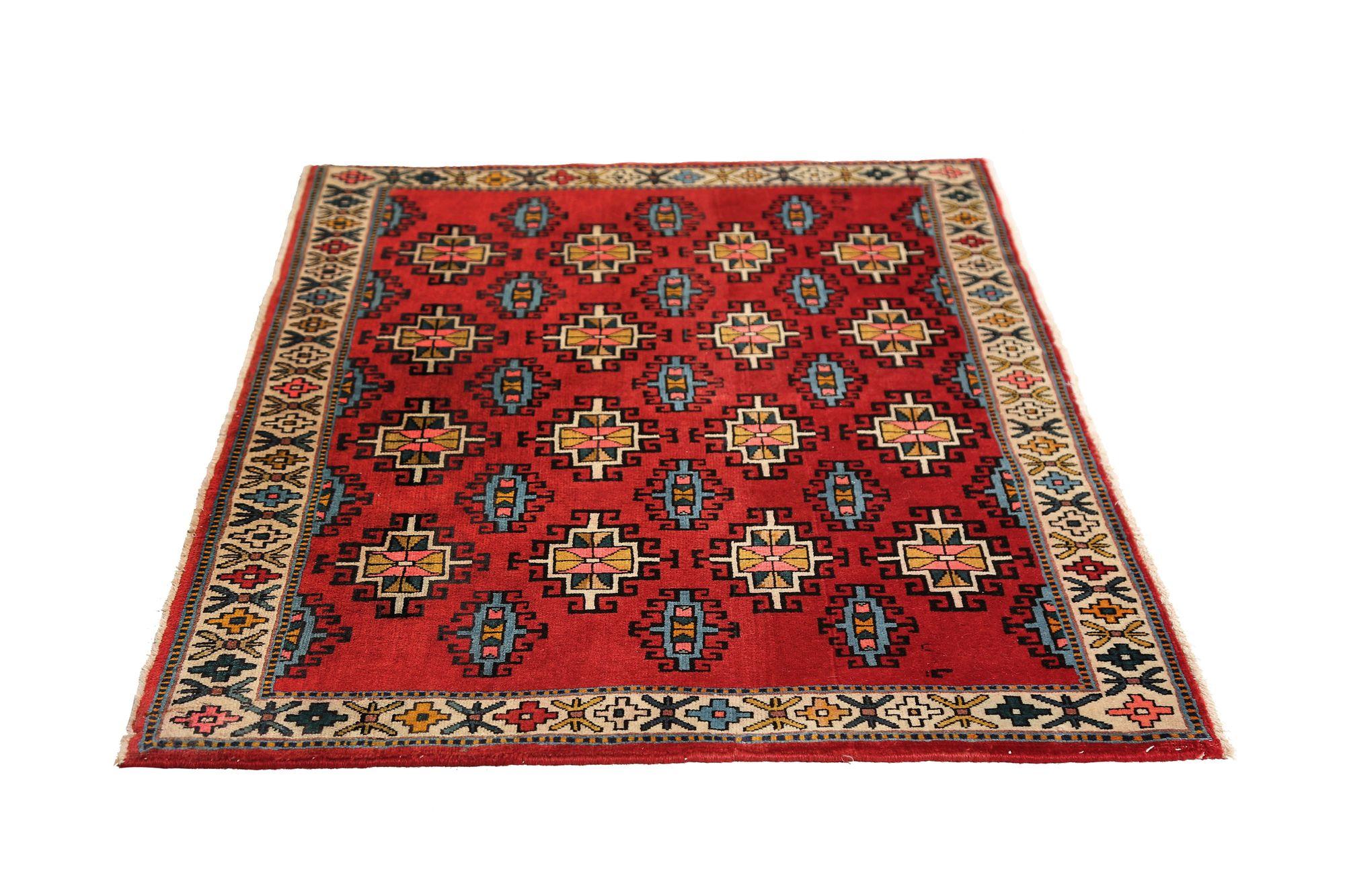 Persischer Semnan-Teppich aus Wolle – rotes Design – 97051 (Irakisch) im Angebot