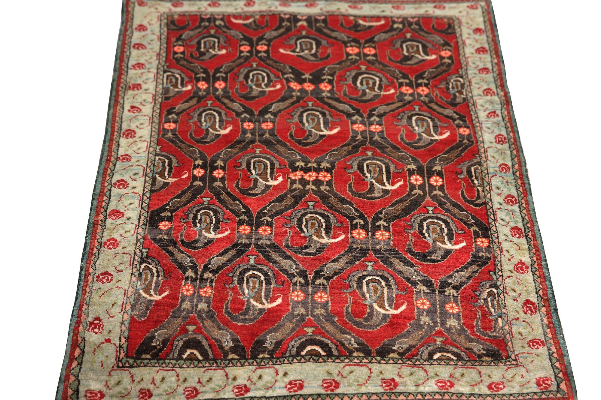 Persischer Semnan-Teppich aus Wolle – rotes Design – 97057 (Irakisch) im Angebot