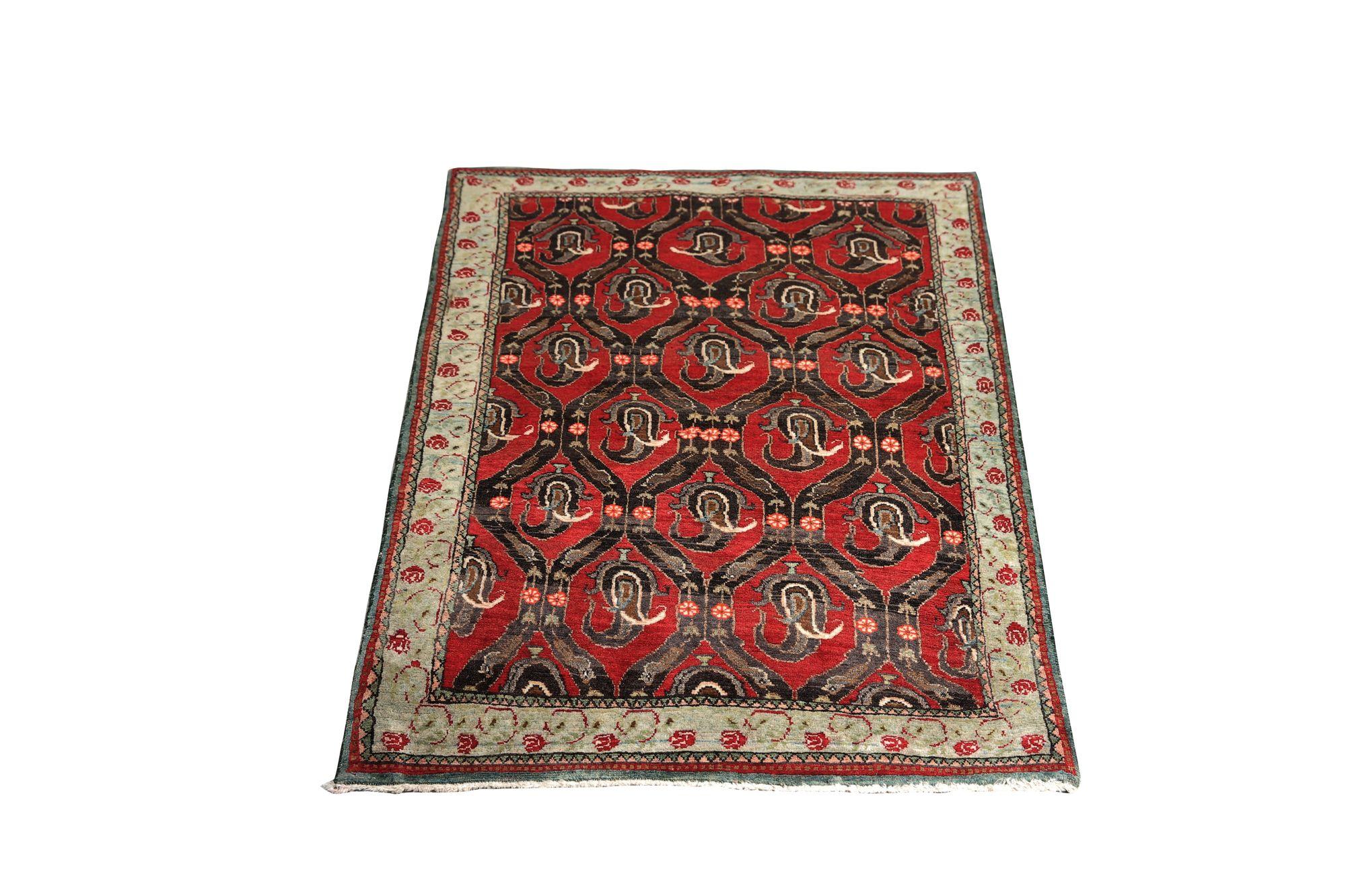 Persischer Semnan-Teppich aus Wolle – rotes Design – 97057 (20. Jahrhundert) im Angebot