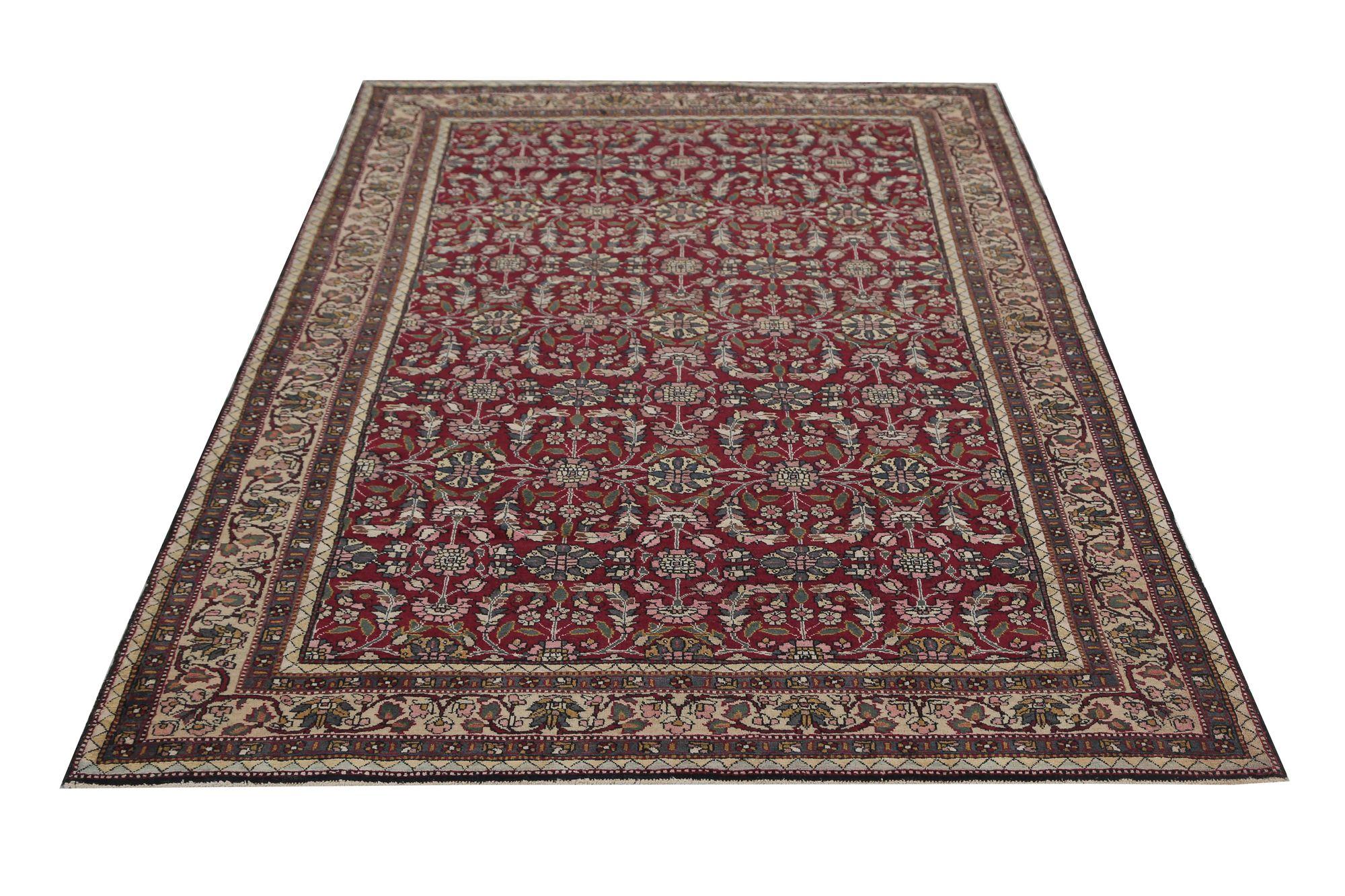 Persischer Semnan-Teppich aus Wolle – rotes Design – 97124 (20. Jahrhundert) im Angebot