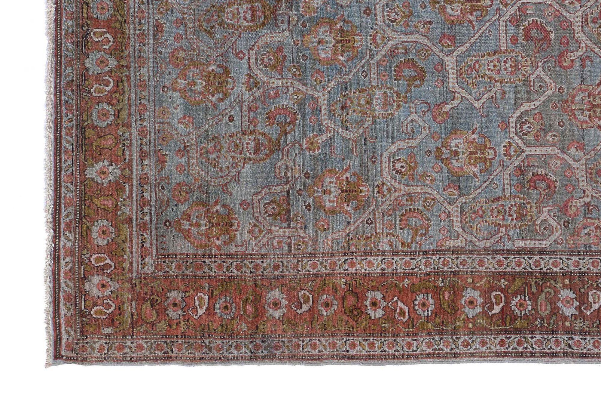 Persischer Seneh Kleiner Teppich - Wolle Blau Rot Design - 97537 im Zustand „Hervorragend“ im Angebot in Dallas, TX