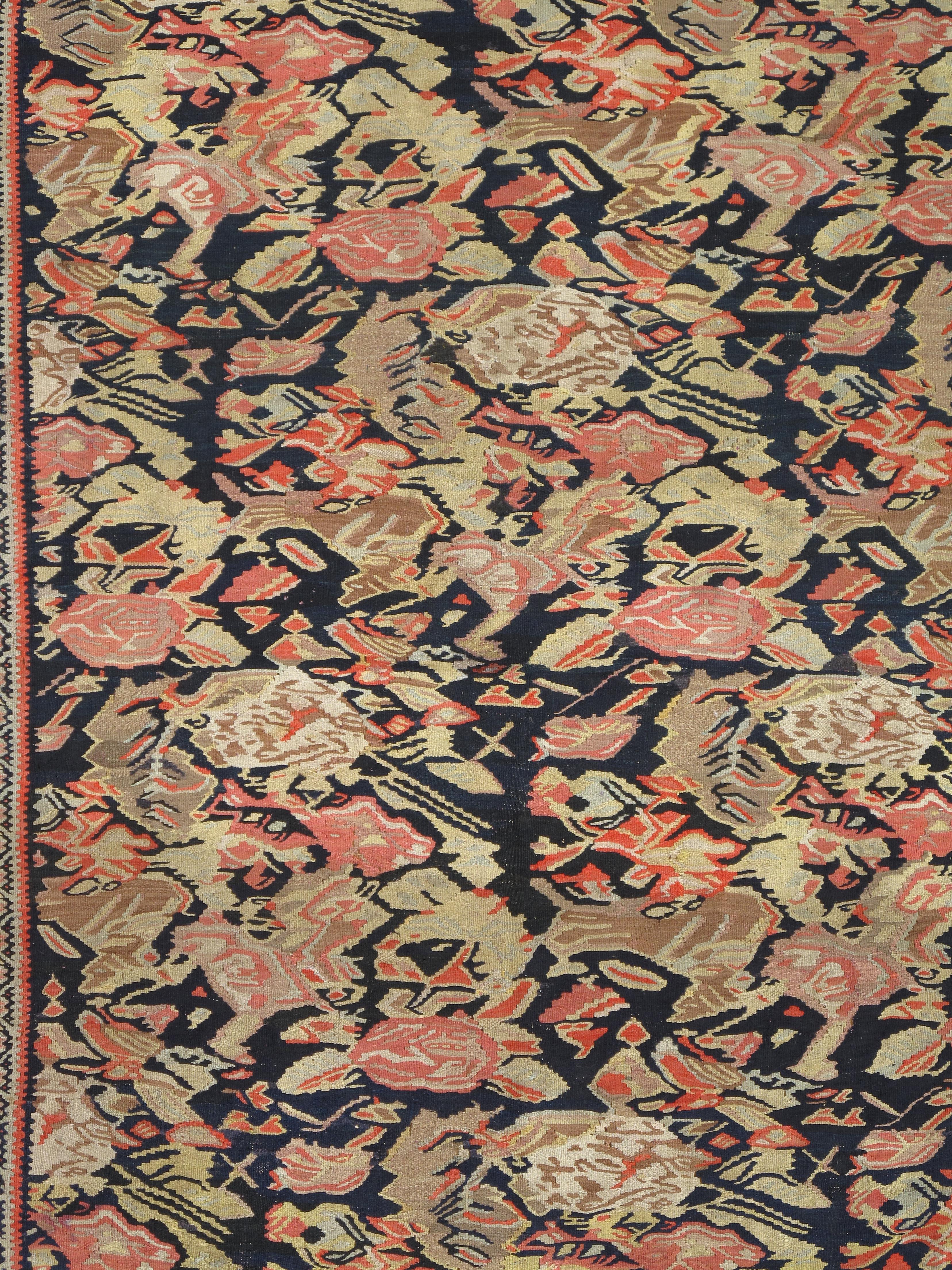 Tissé à la main Tapis persan Senneh c.1900, velours de laine fine sur fond de soie Multi-Color Allover en vente