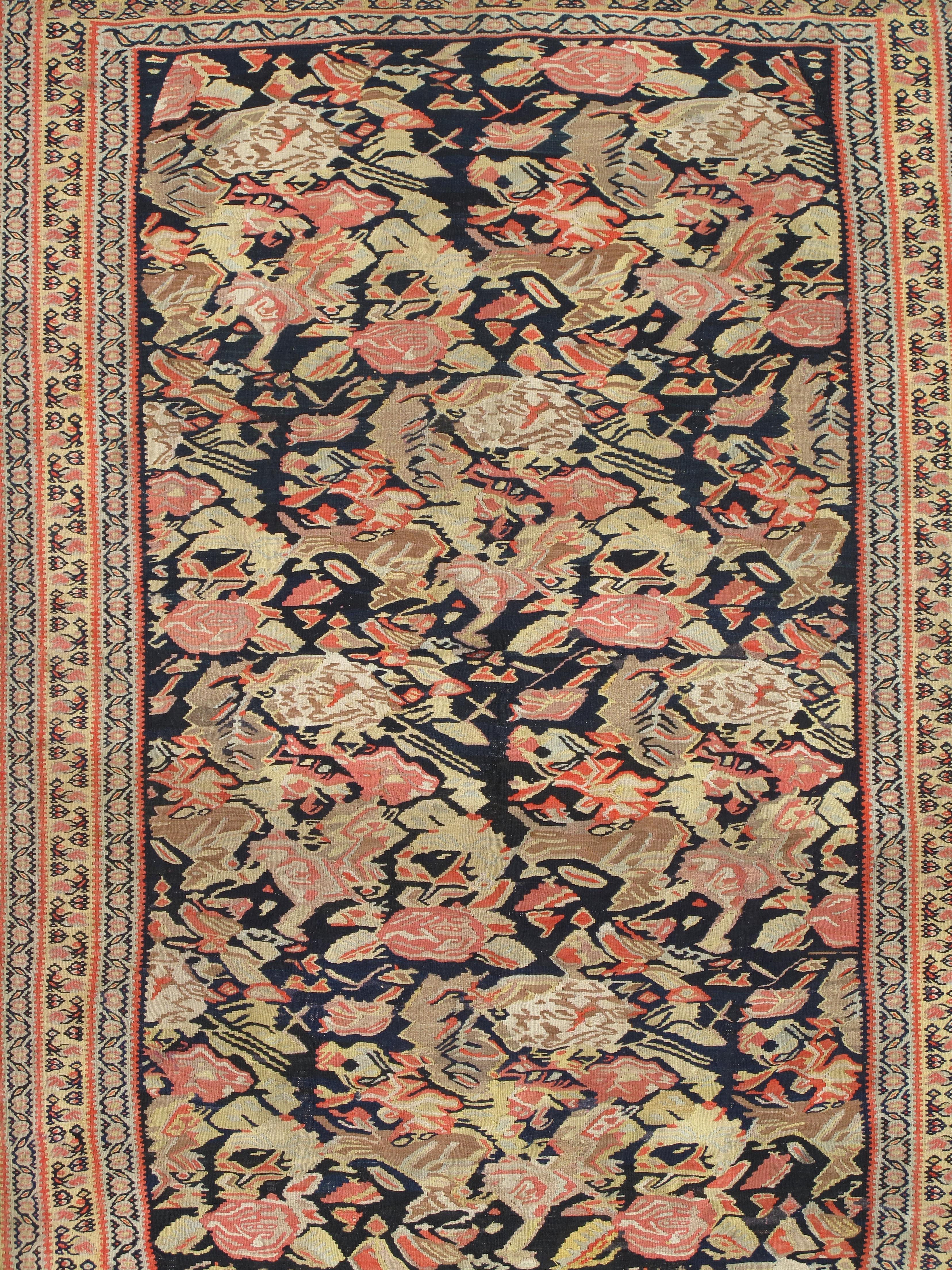 Tapis persan Senneh c.1900, velours de laine fine sur fond de soie Multi-Color Allover Excellent état - En vente à Port Washington, NY