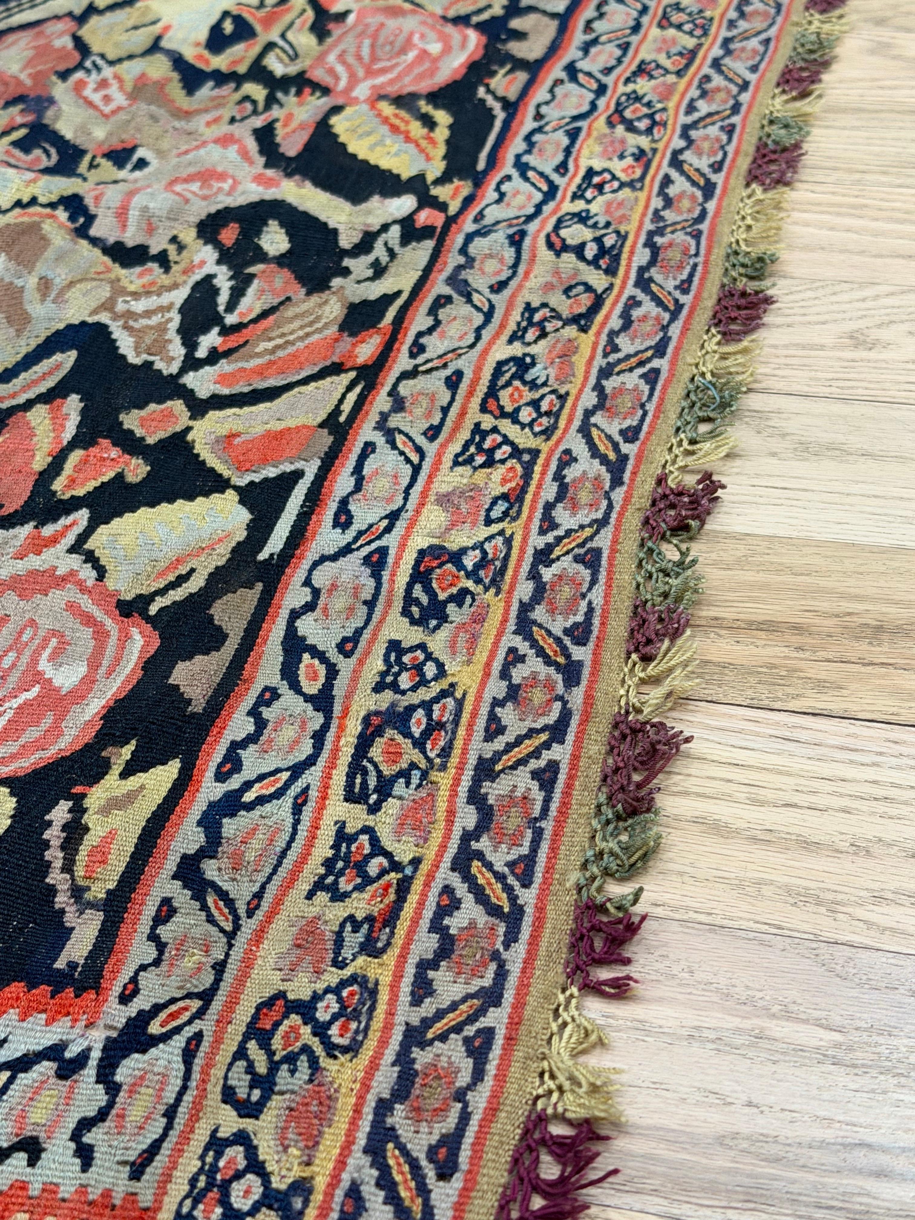 Tapis persan Senneh c.1900, velours de laine fine sur fond de soie Multi-Color Allover en vente 1