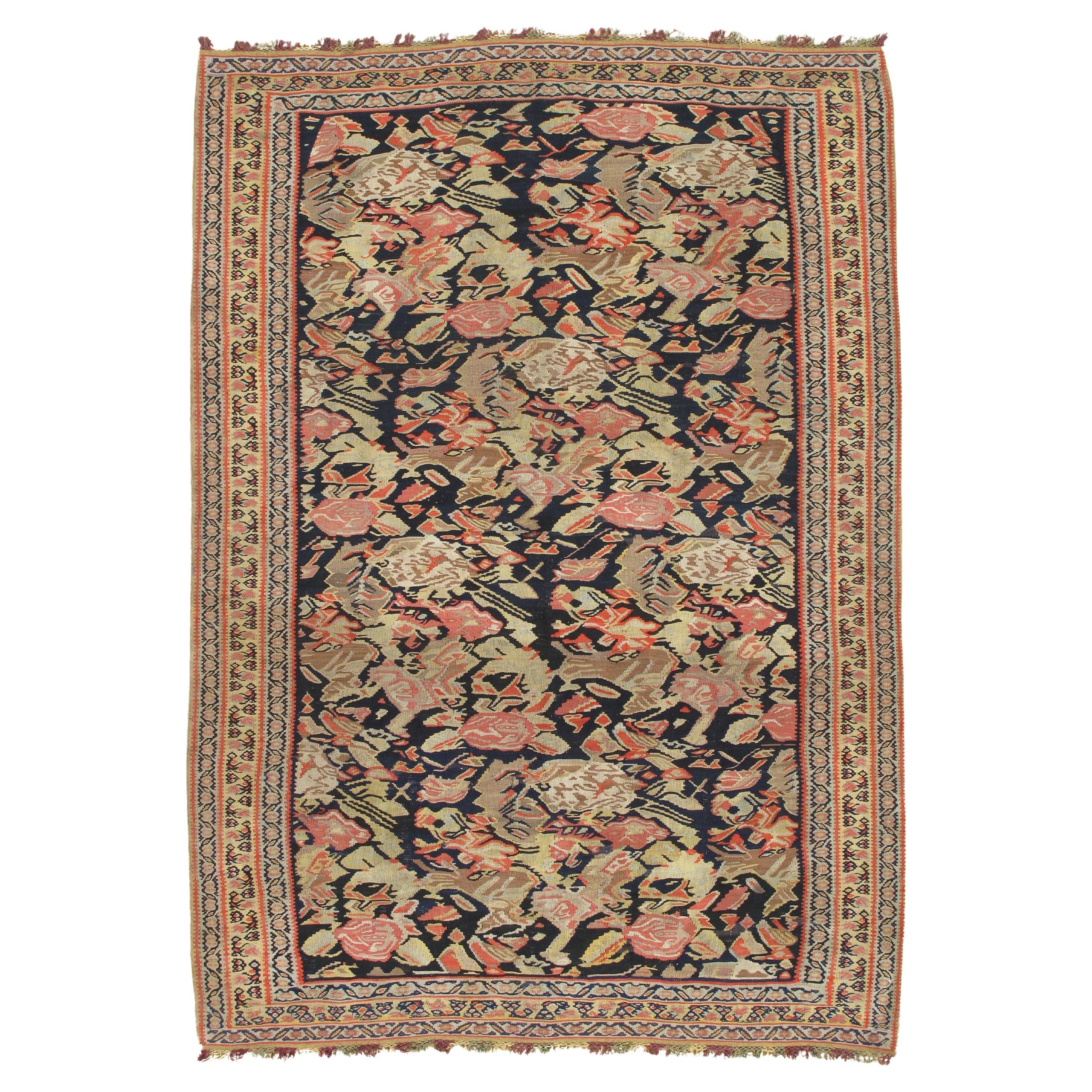 Tapis persan Senneh c.1900, velours de laine fine sur fond de soie Multi-Color Allover en vente