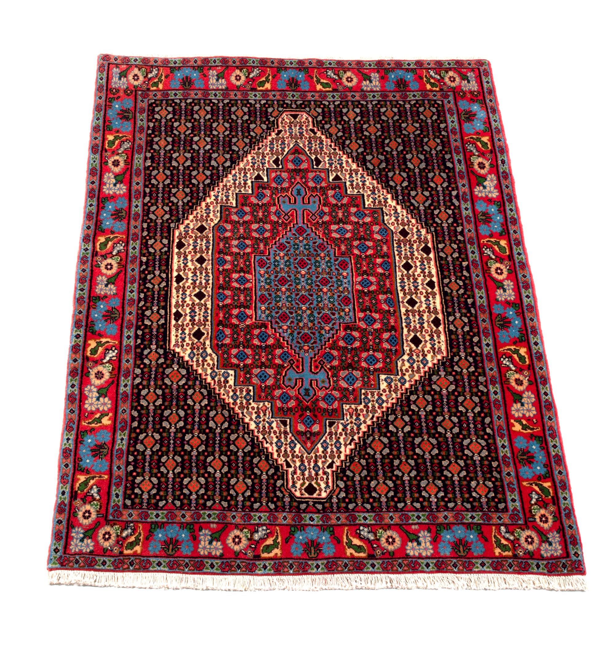 Rustic Persian Senneh Rug Central Medallion For Sale