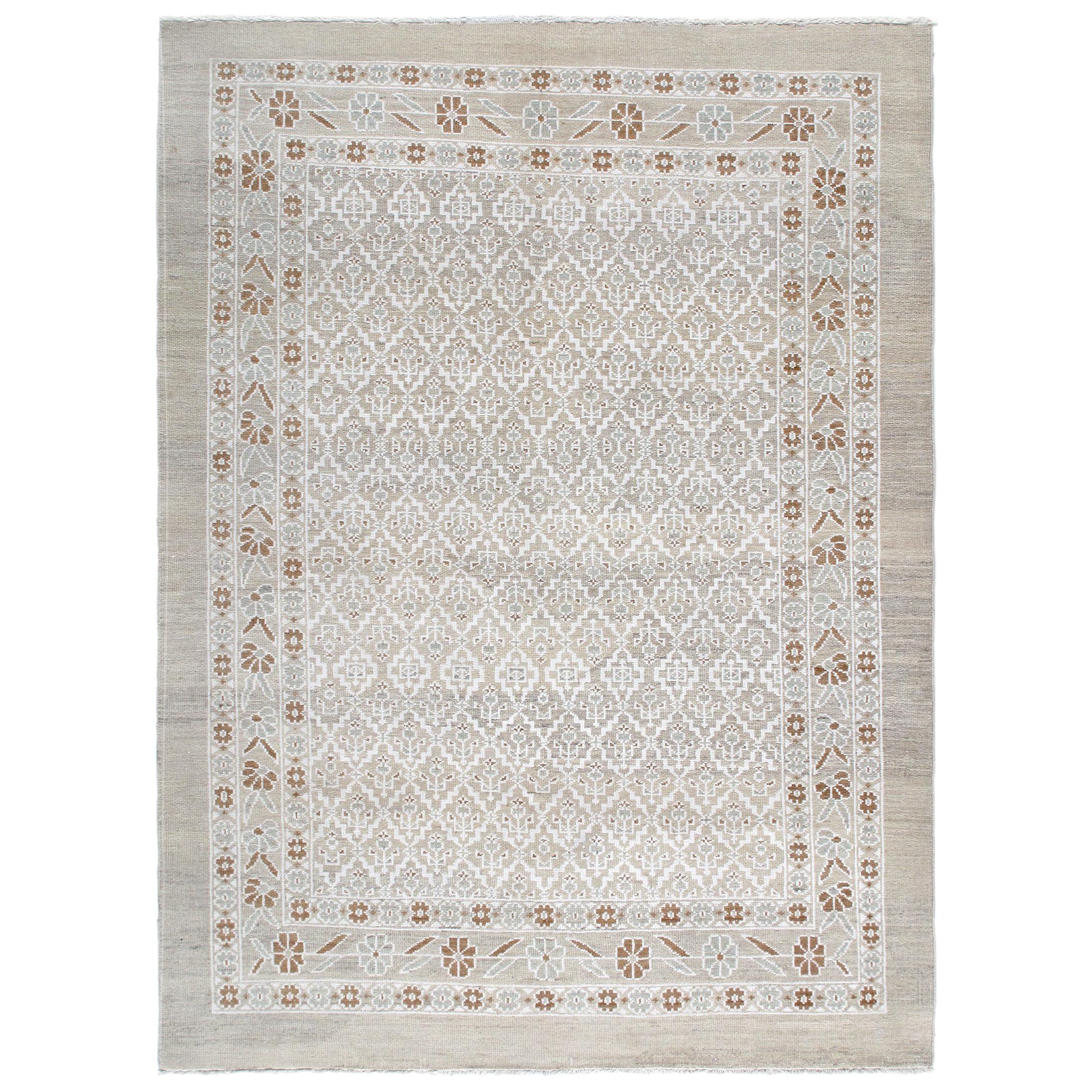 Persian Serab Decorative Hand Knotted Rug in Camel and Beige Color