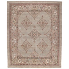 Persian Serab Hand Knotted Rug in Camel, Pale Blue, and Rust Color