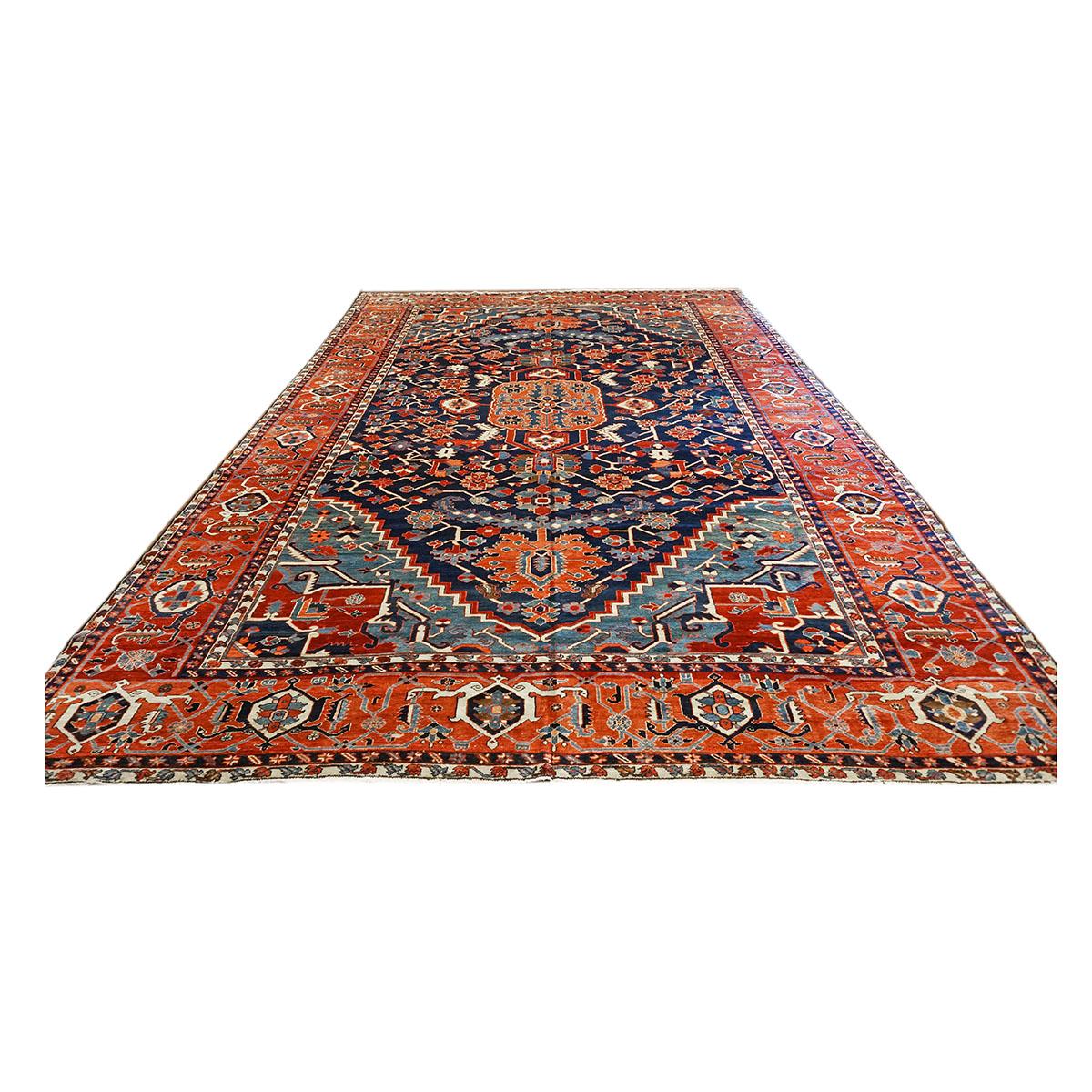 Persischer Serapi 13x19 Oversized-Teppich in Marineblau & Rost, handgefertigt im Angebot 5