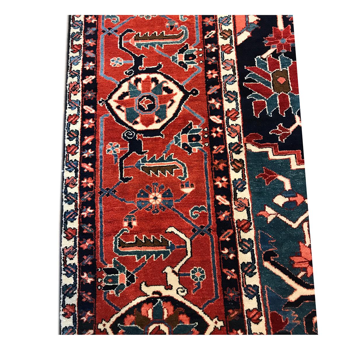 Persischer Serapi 13x19 Oversized-Teppich in Marineblau & Rost, handgefertigt (Heriz Serapi) im Angebot