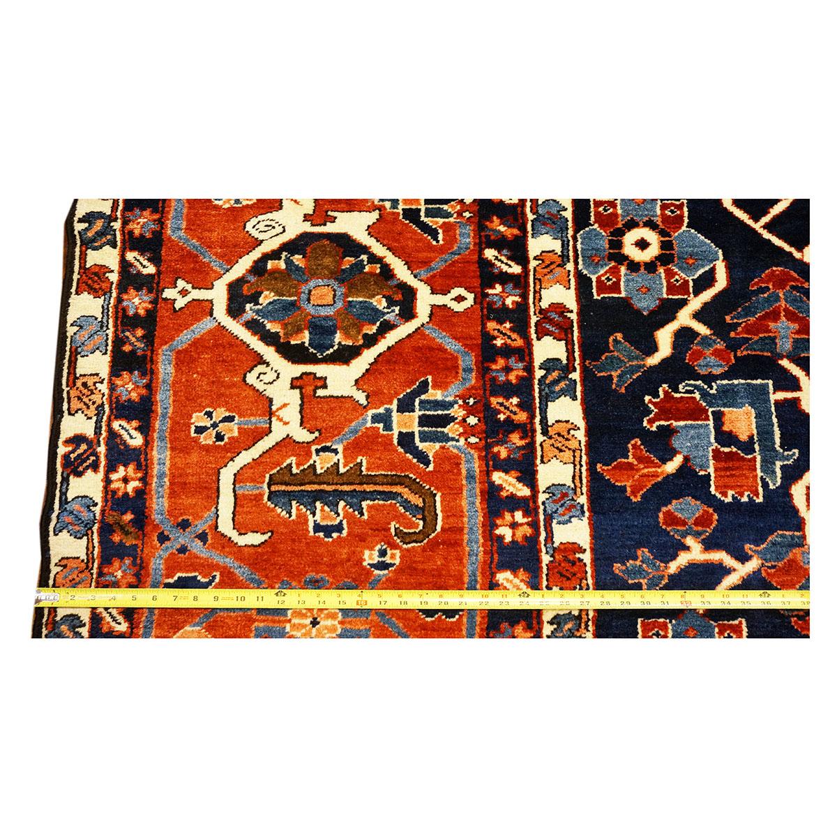 Wool Vintage Persian Serapi 13x19 Navy Blue & Rust Oversized Handmade Area Rug For Sale