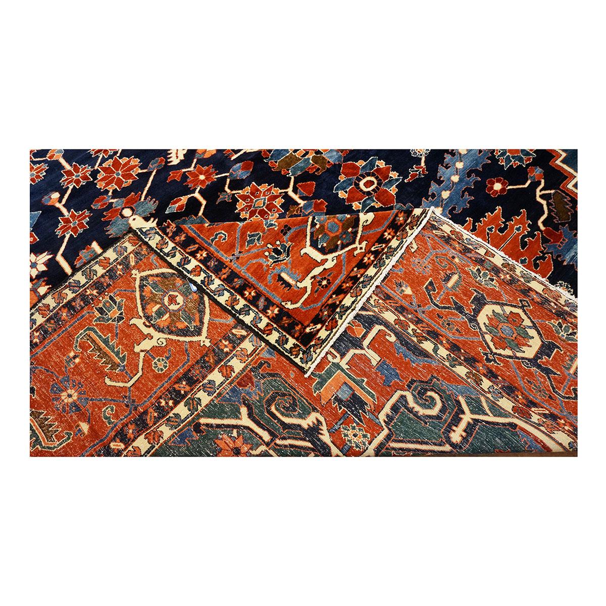 Vintage Persian Serapi 13x19 Navy Blue & Rust Oversized Handmade Area Rug For Sale 2
