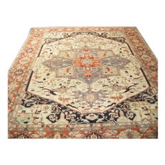 Vintage Persian Serapi 14x17 Ivory & Rust Oversized Handmade Area Rug