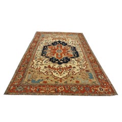 Persian Serapi 7x11 Rust, Ivory, Navy, & Tan Reprodcution Handmade Area Rug