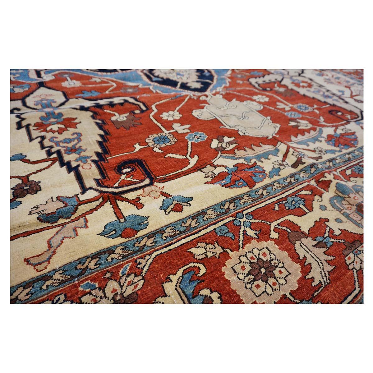 Persian Serapi 8x11 Rust, Ivory, & Blue Antique Reproduction Handmade Area Rug For Sale 5