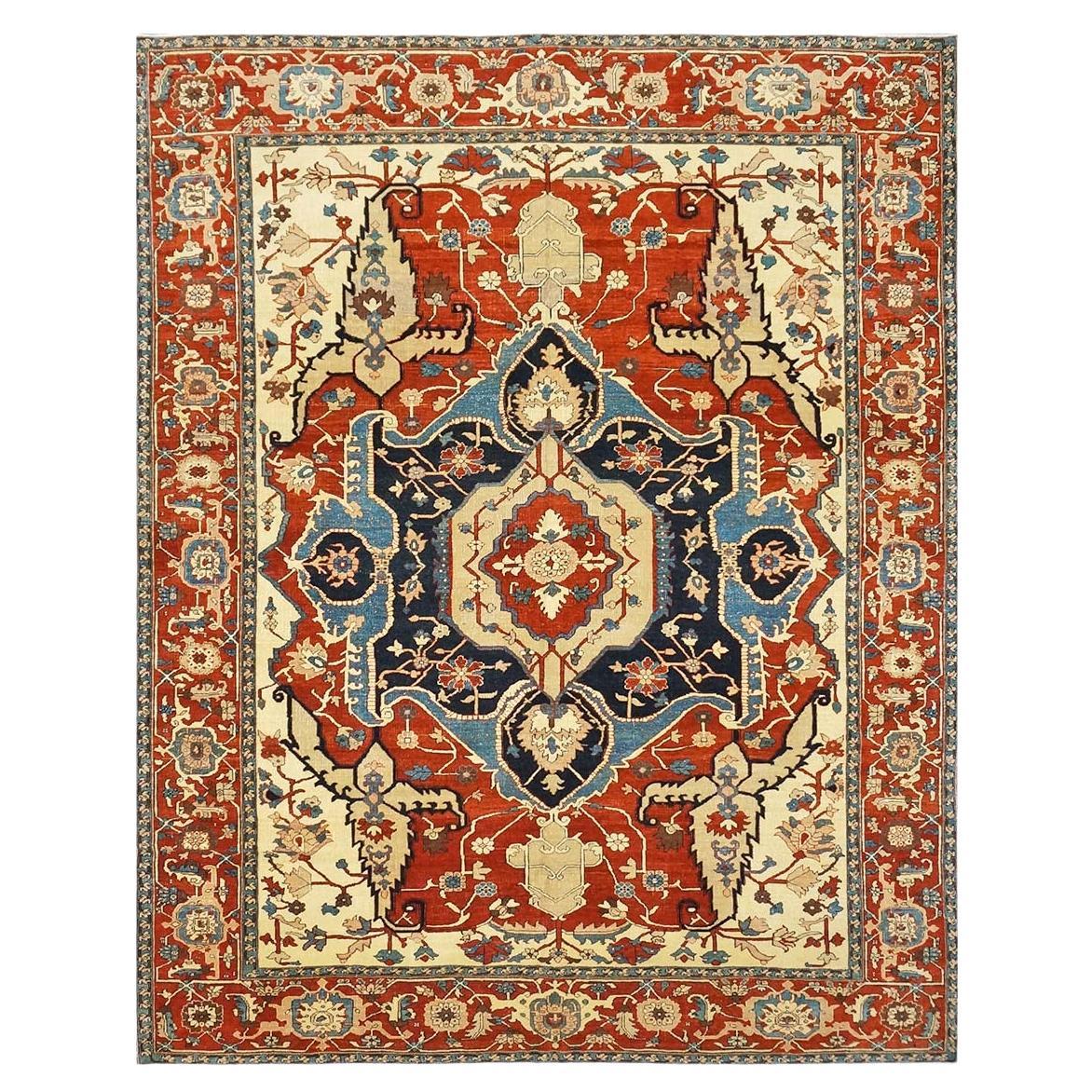 Persischer Serapi 8x11 Rost, Elfenbein & Blau Antike Reproduktion Handgefertigter Teppich