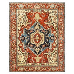 Persischer Serapi 8x11 Rost, Elfenbein & Blau Antike Reproduktion Handgefertigter Teppich