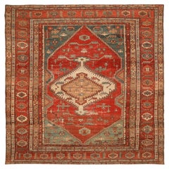 Persian Serapi Over Size Rug - Wool Blue Green Ivory Red - 93009
