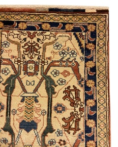 Persian Serapi Rug, Architectural Medallion, Rust, Indigo & Cream Wool, 3x5