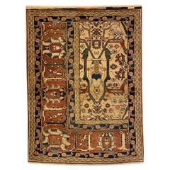 Persian Serapi Rug, Architectural Medallion, Rust, Indigo & Cream Wool, 3x5