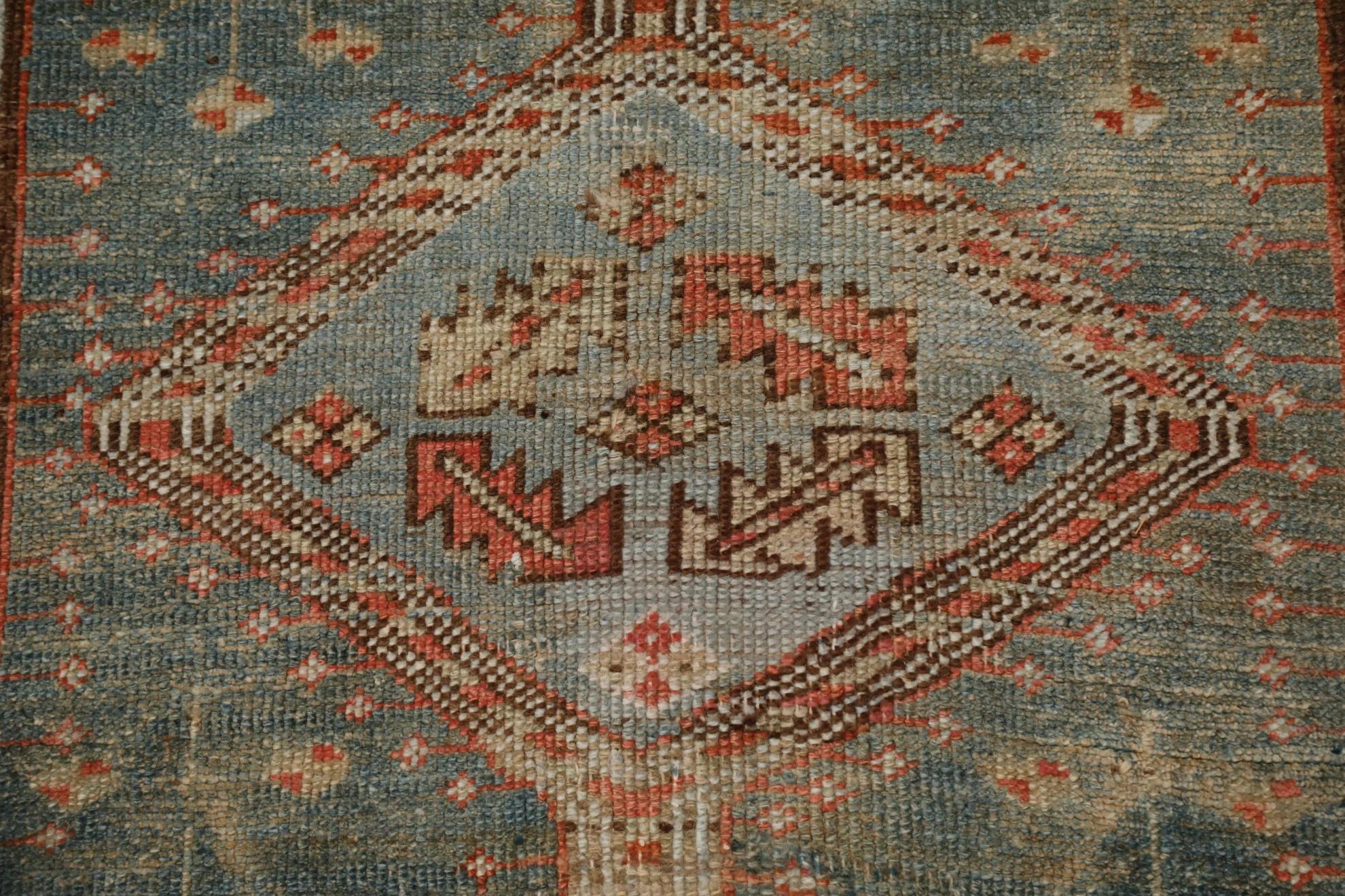 Persischer Serapi-Läufer Circa 1880 - Wolle Blau Elfenbein Rot Design - 99559 (Irakisch) im Angebot