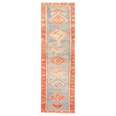Tappeto persiano Serapi Runner, circa 1880 - Disegno in lana blu avorio rosso - 99559