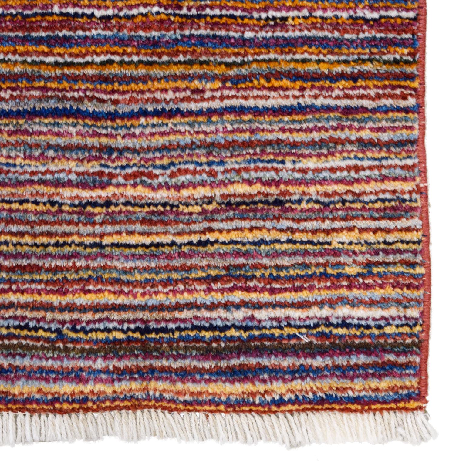 Fatto a mano Tappeto in lana persiano Shekarloo a righe, rosso e multicolor, 3' x 4' in vendita