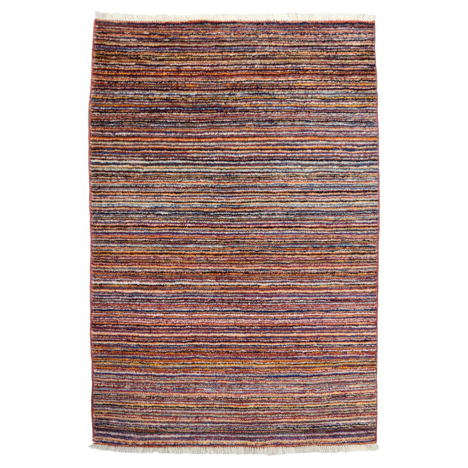Persian Shekarloo Striped Rug, Red with Multicolor, 3' x 4' For Sale