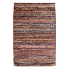 Tapis persan à rayures Shekarloo, rouge et multicolore, 3' x 4'