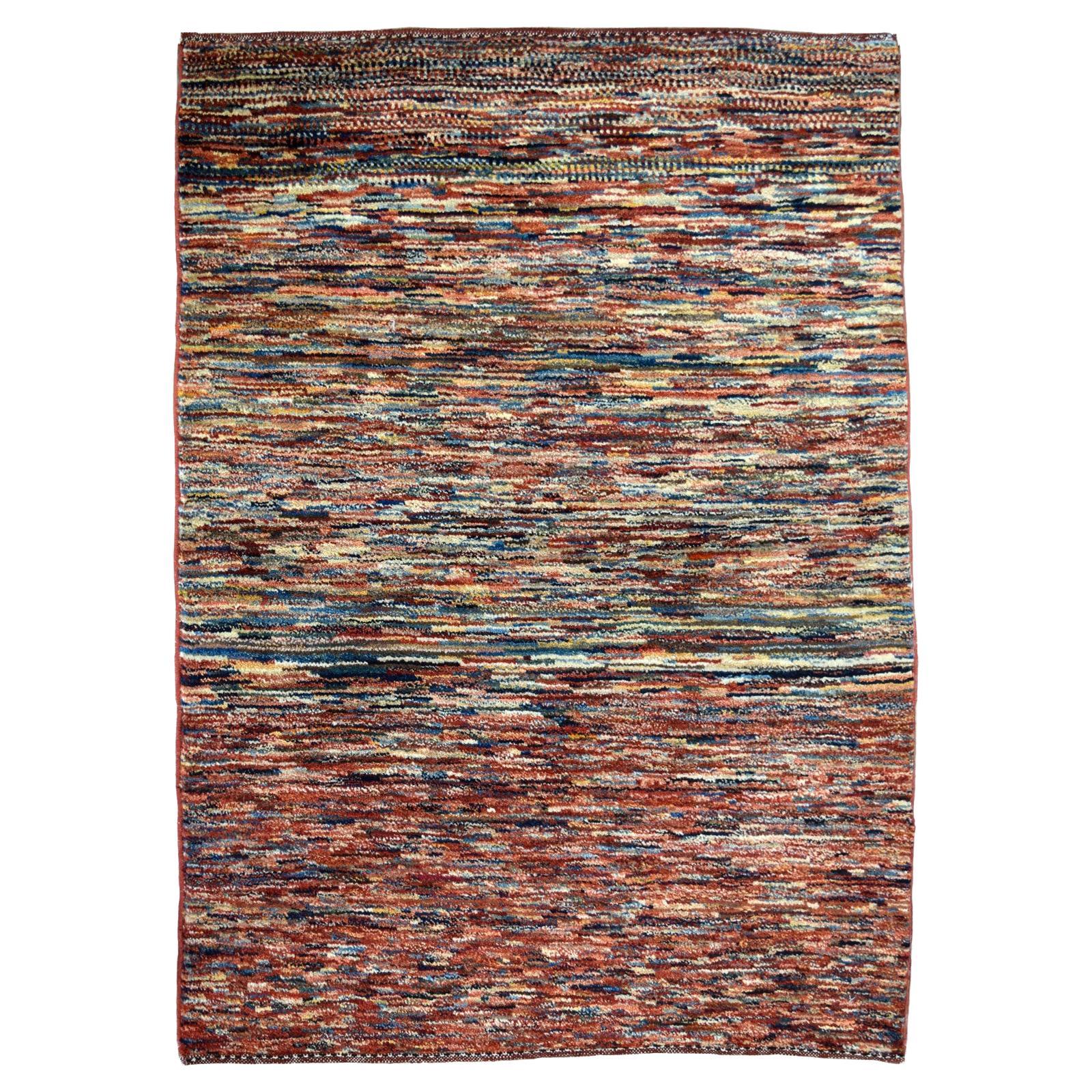 Tapis persan Knots Rugs en laine nouée à la main, rayures, multicolore, 3' x 4'