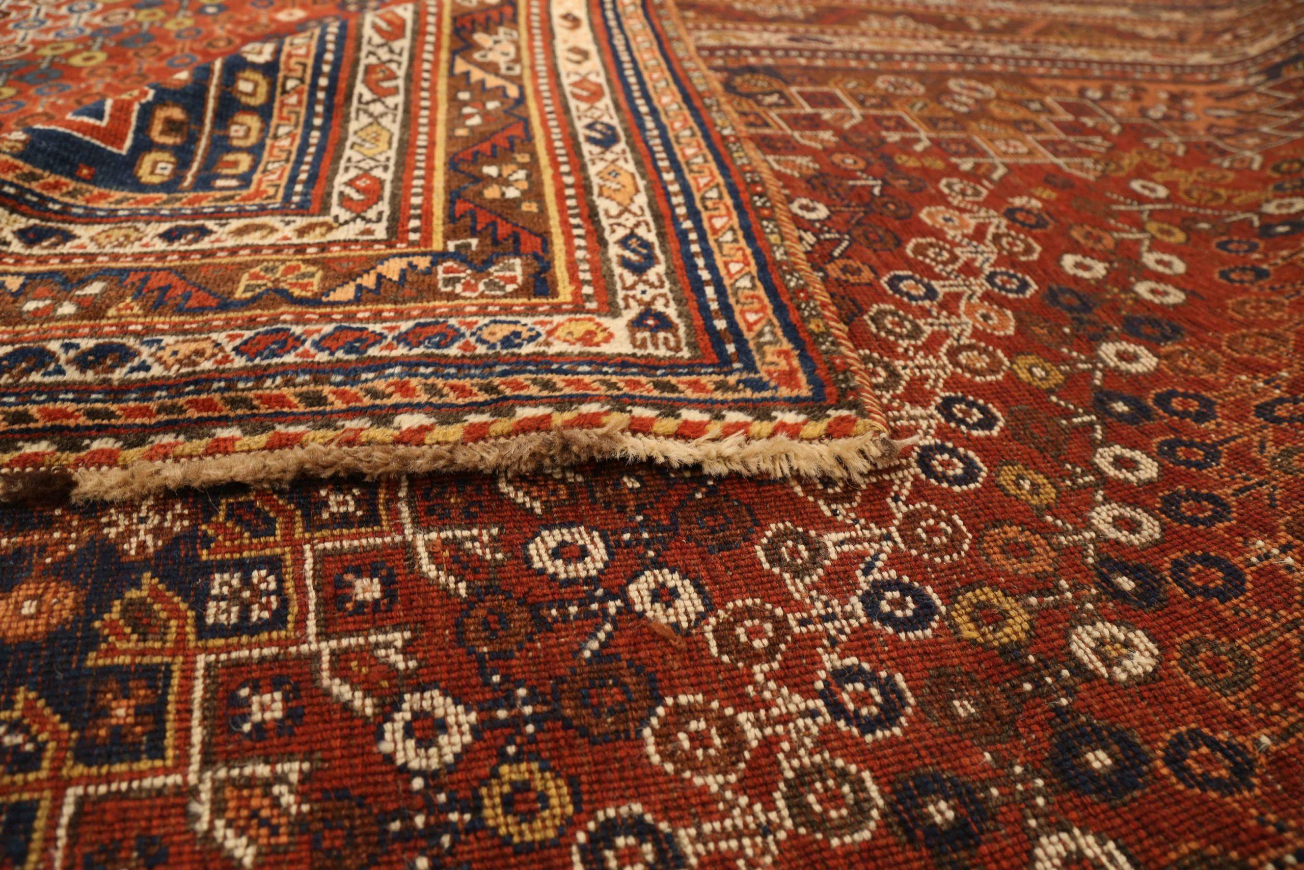 Tapis persans Shiraz - Laine ivoire bleu marine bleu rouge 72663 Excellent état - En vente à Dallas, TX