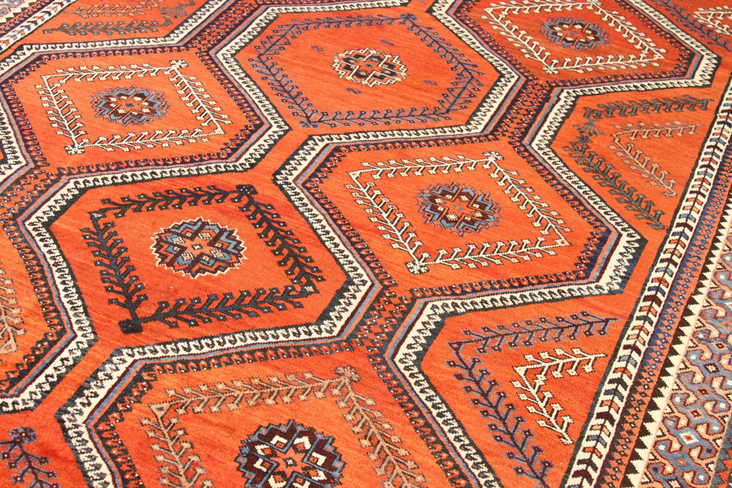 Asiatique Tapis persans Shiraz - Laine orange rouge 10396 en vente