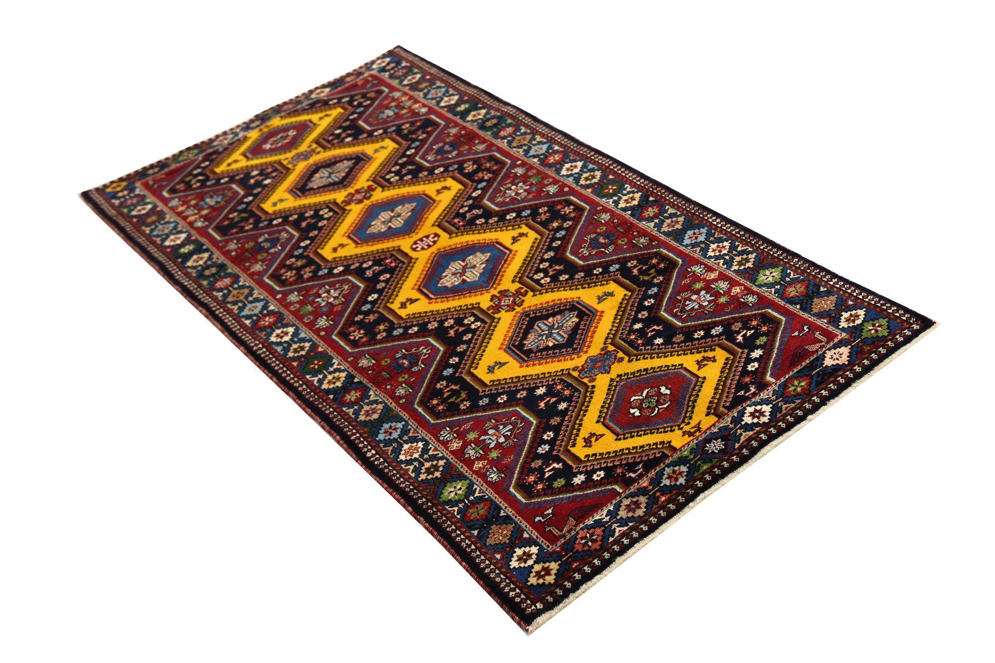 Persische Shiraz Bereich Teppiche - Wolle Schwarz Rot Gelb Design - 96975 (Irakisch) im Angebot