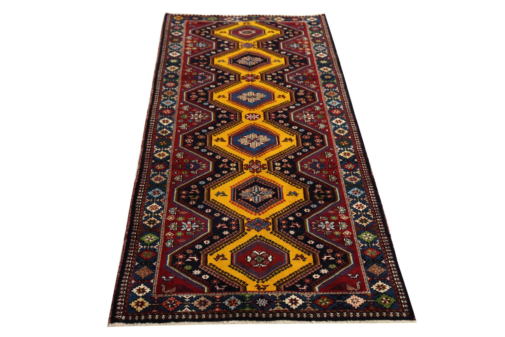 Persische Shiraz Bereich Teppiche - Wolle Schwarz Rot Gelb Design - 96975 (20. Jahrhundert) im Angebot
