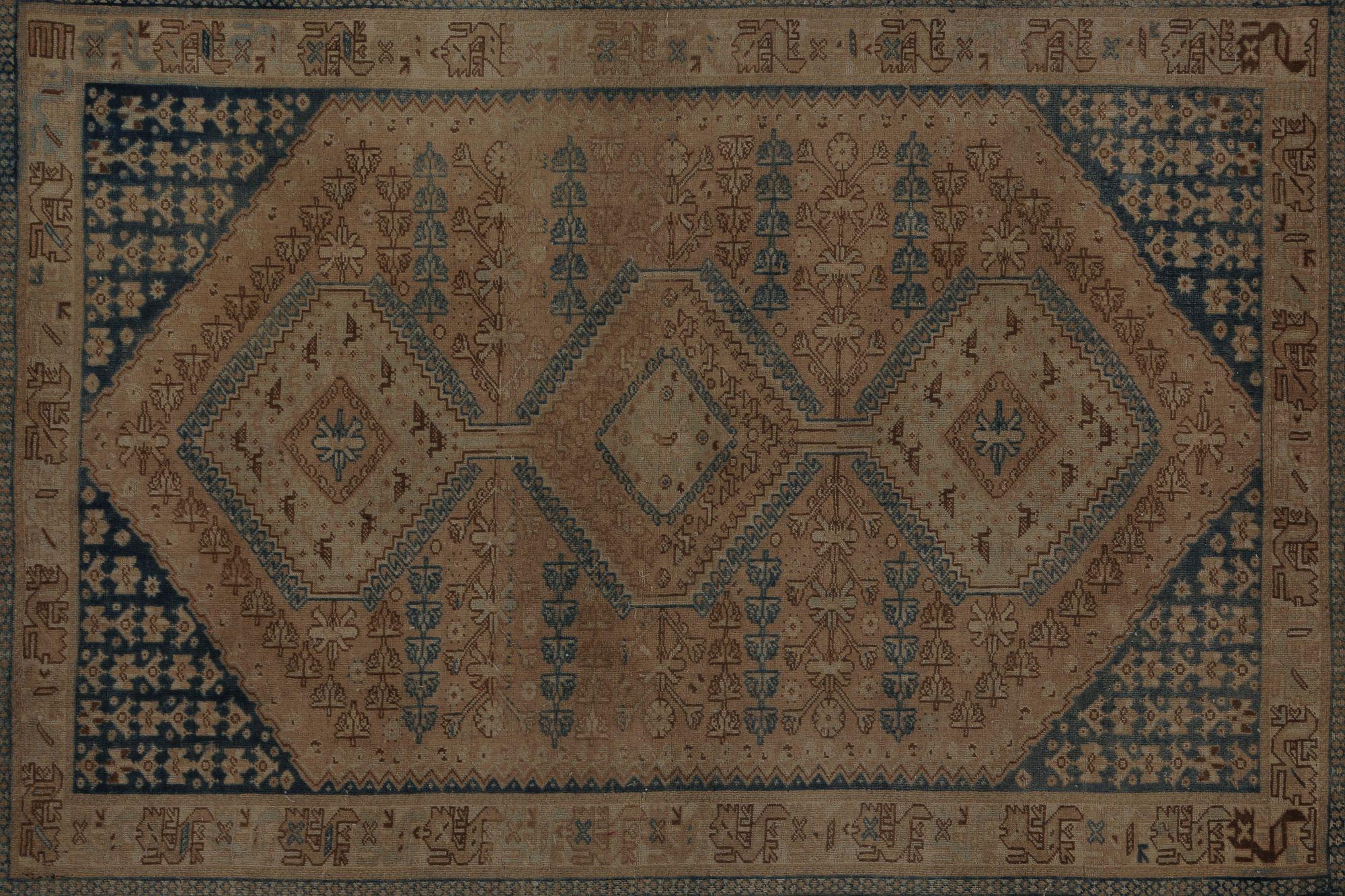 Persische Shiraz Teppiche - Wolle Blau Braun Taupe Design - 97813 (Irakisch) im Angebot