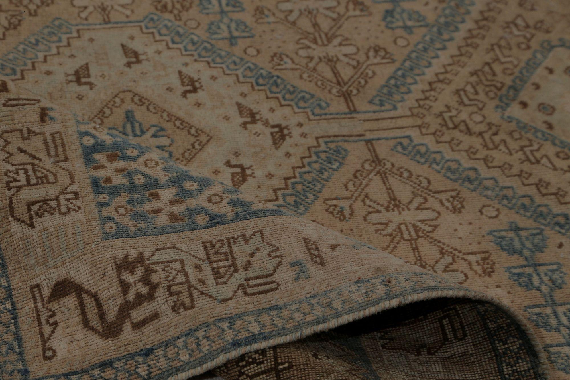 Persische Shiraz Teppiche - Wolle Blau Braun Taupe Design - 97813 im Zustand „Hervorragend“ im Angebot in Dallas, TX
