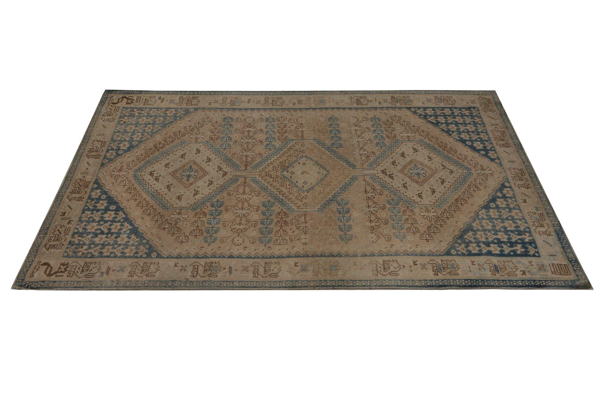 Persische Shiraz Teppiche - Wolle Blau Braun Taupe Design - 97813 (20. Jahrhundert) im Angebot