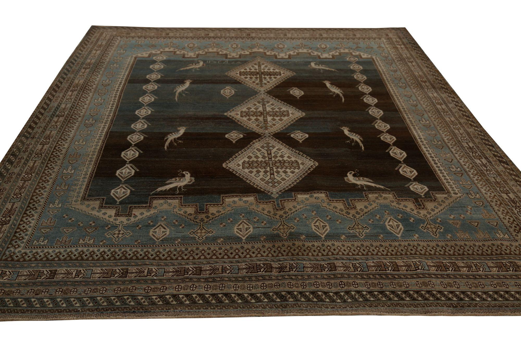 Persische Shiraz-Teppiche - Wolle Blau Grau Elfenbein Design - 96825 (Irakisch) im Angebot