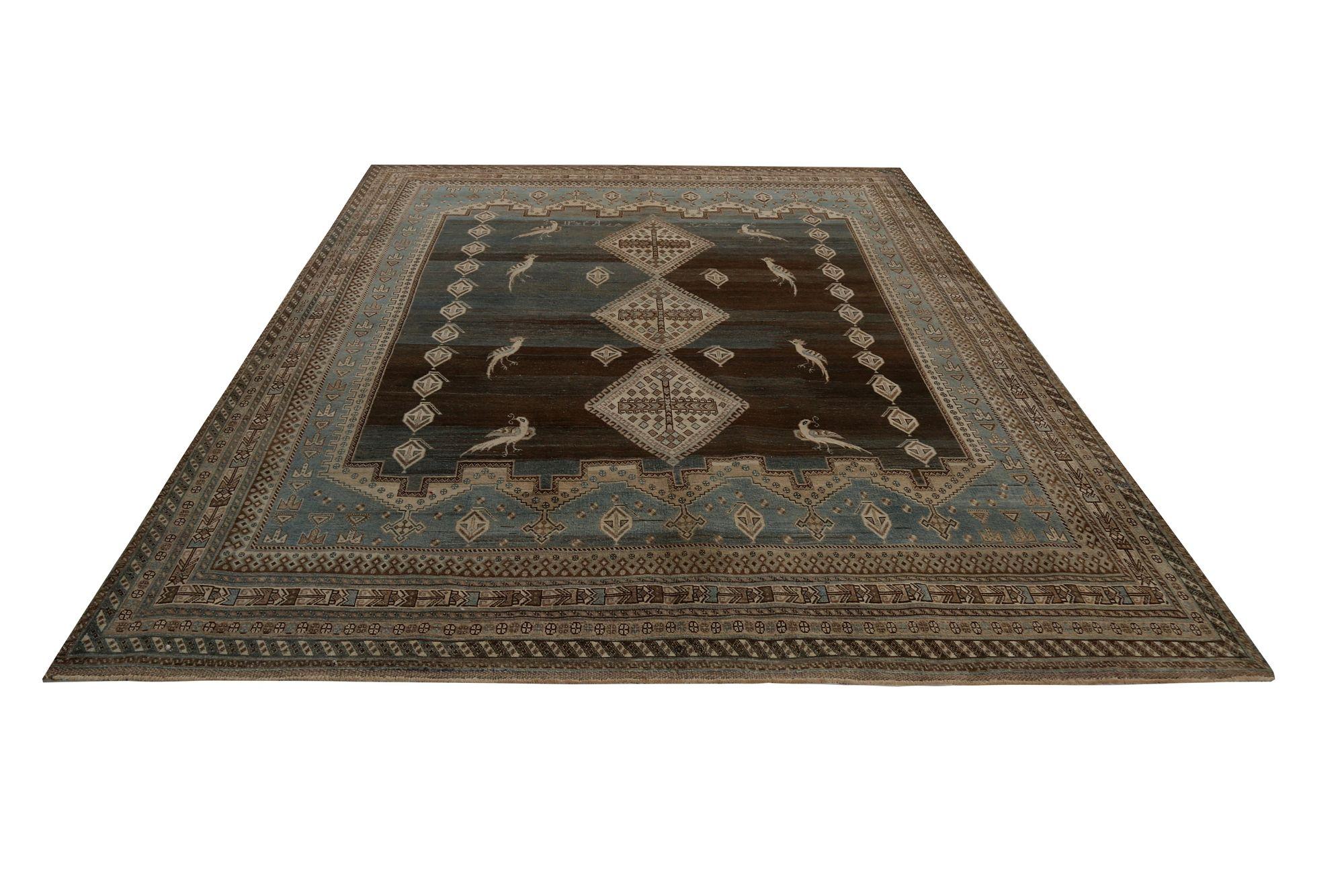 Persische Shiraz-Teppiche - Wolle Blau Grau Elfenbein Design - 96825 im Zustand „Hervorragend“ im Angebot in Dallas, TX