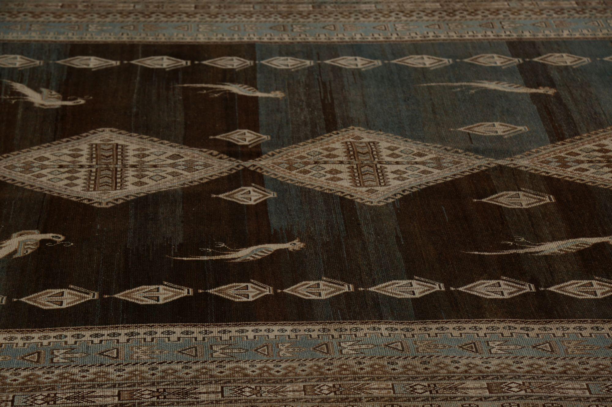 Persische Shiraz-Teppiche - Wolle Blau Grau Elfenbein Design - 96825 (20. Jahrhundert) im Angebot