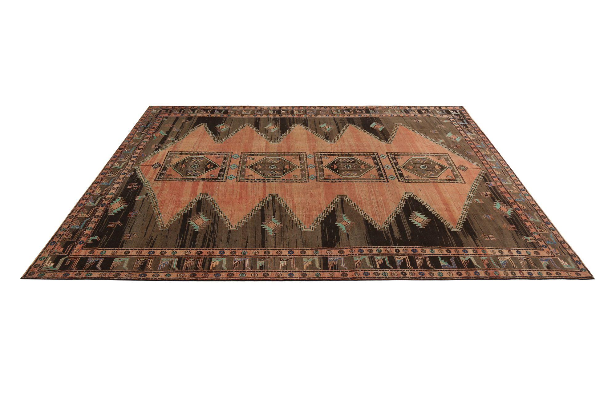 Tappeti persiani Shiraz - Lana Marrone Design/One - 97383 In condizioni ottime in vendita a Dallas, TX