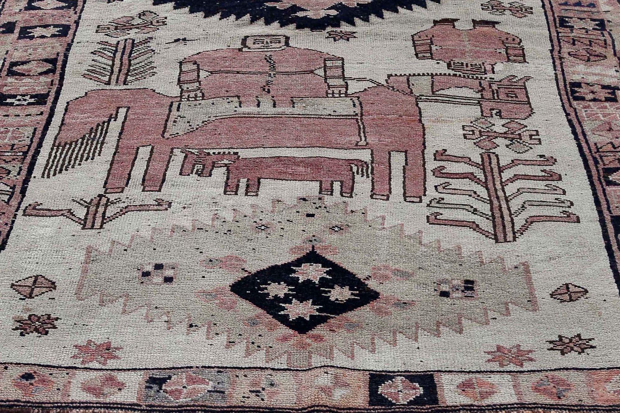 Persische Shiraz-Teppiche - Wolle Elfenbeinrosa Design - 97156 im Zustand „Hervorragend“ im Angebot in Dallas, TX