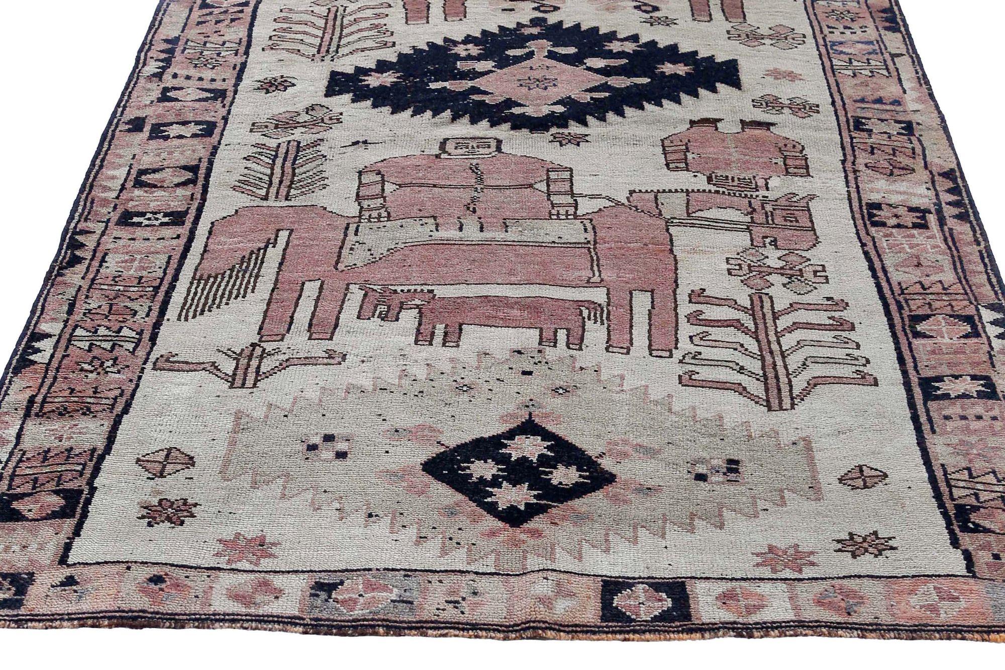 Persische Shiraz-Teppiche - Wolle Elfenbeinrosa Design - 97156 (20. Jahrhundert) im Angebot