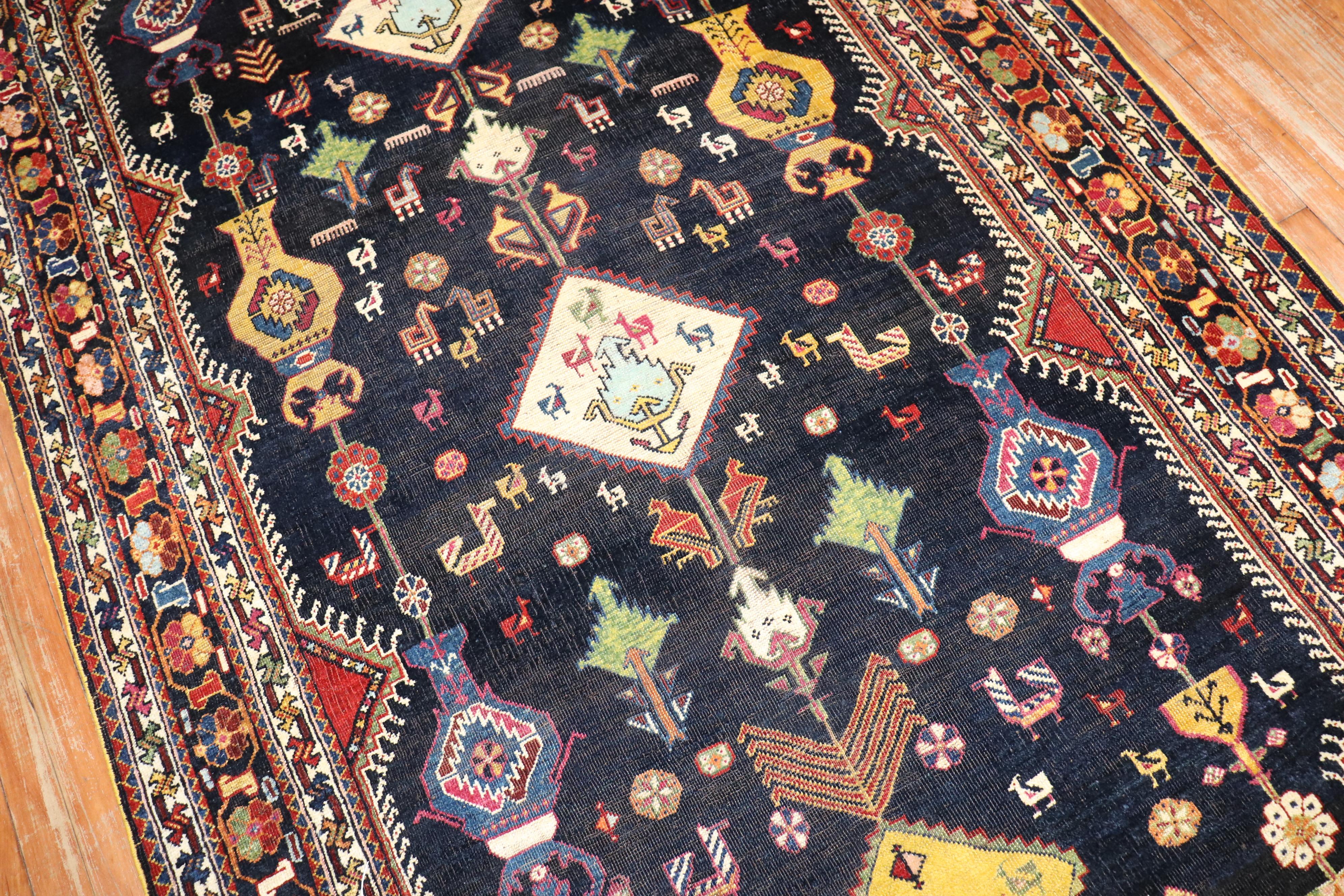  Persian Shiraz Gallery Size Rug In Fair Condition For Sale In New York, NY