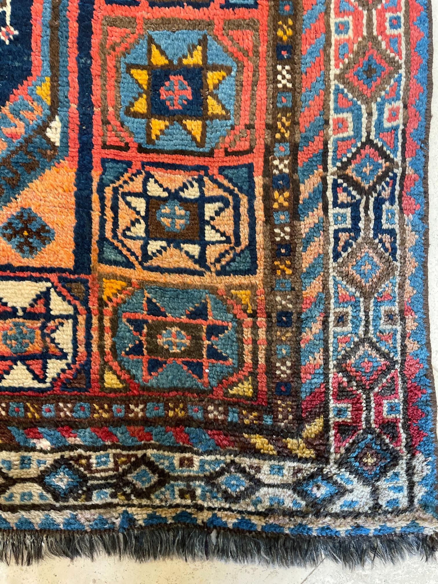 Persian Shiraz Geometric Blue Rug, circa 1960 For Sale 8